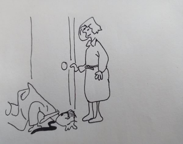 Erzählen Sie sich gegenseitig eine kleine Geschichte zu der Karikatur. Hören Sie einander zu und unterbrechen Sie sich nicht