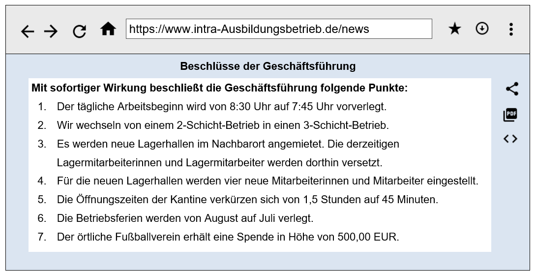 Auszug aus dem Intranet